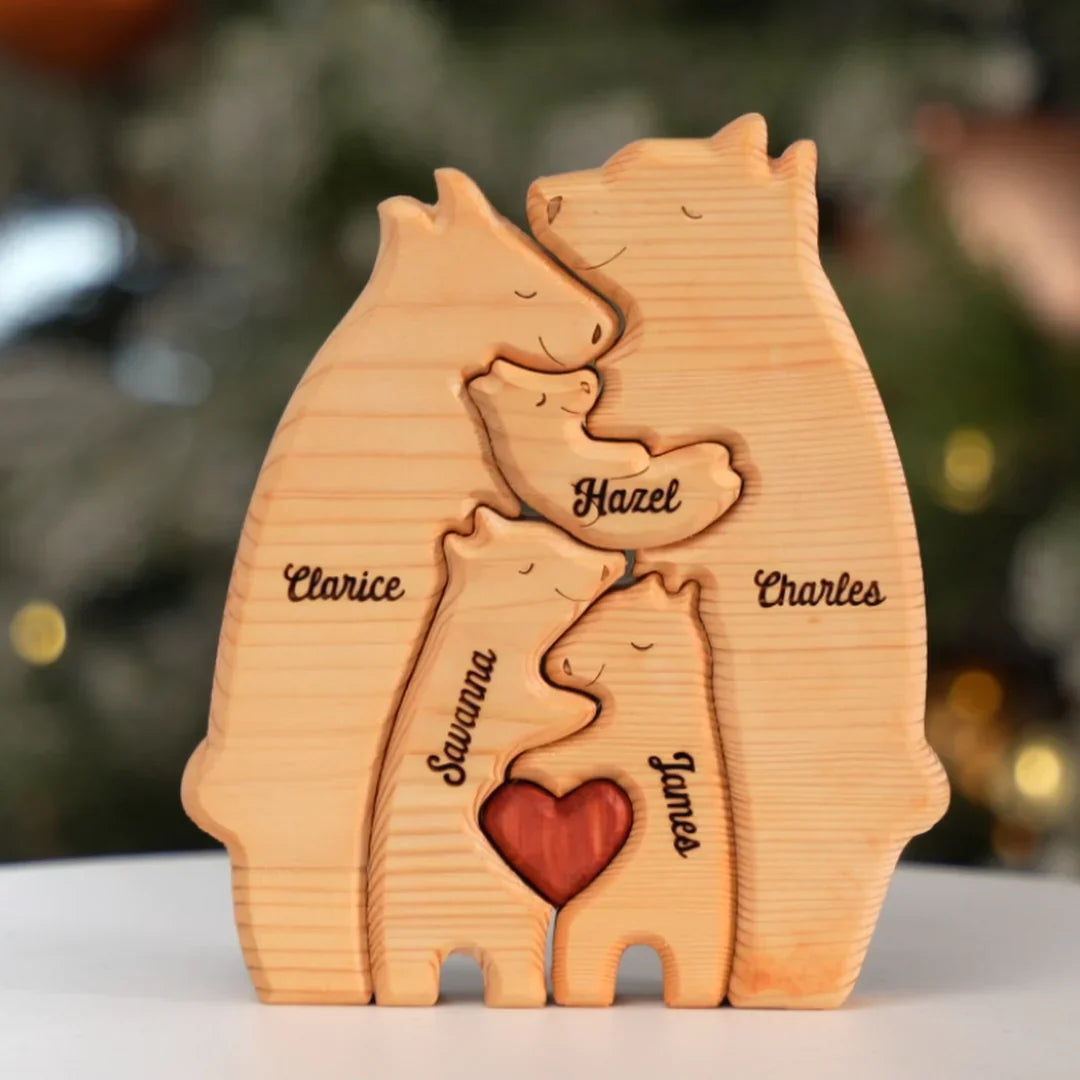 Személyre szabott fa családi medve puzzle 