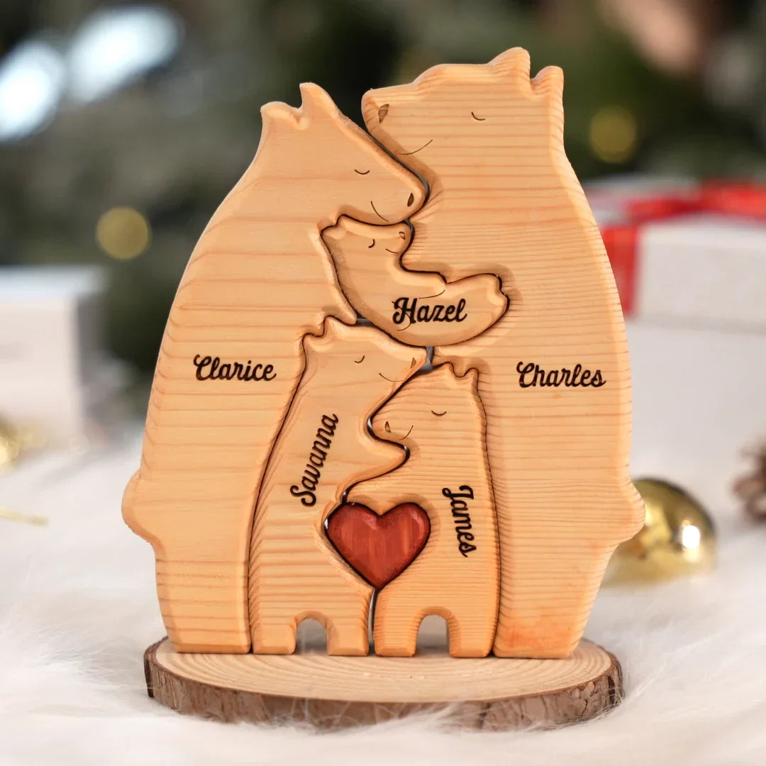 Személyre szabott fa családi medve puzzle 